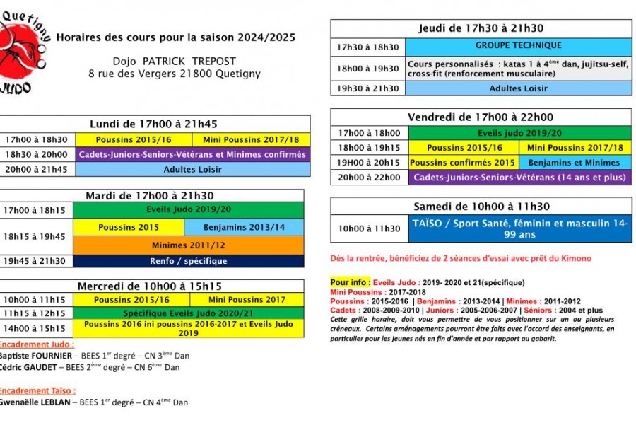 Horaires 2024-2025